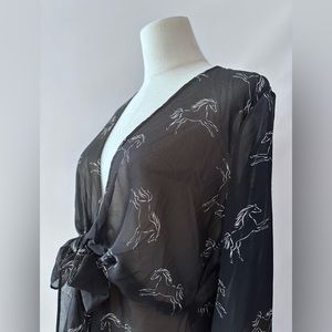 Forever 21 Contemporary Sheer Tie Front Horse Print Peplum Blouse